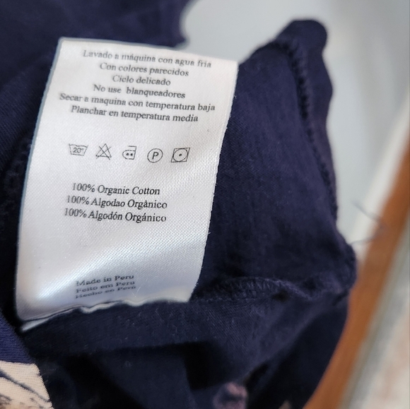 EDUN Organic Cotton Tee Shirt. Navy And Cream. Size Large - Picture 5 of 8